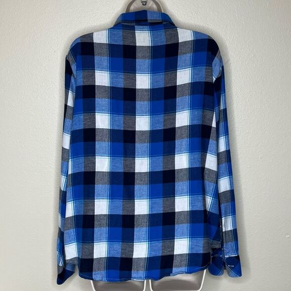 Riders by Lee Blue Plaid Flannel Long Sleeve Button Front Cotton Shirt Women XL - Picture 5 of 12